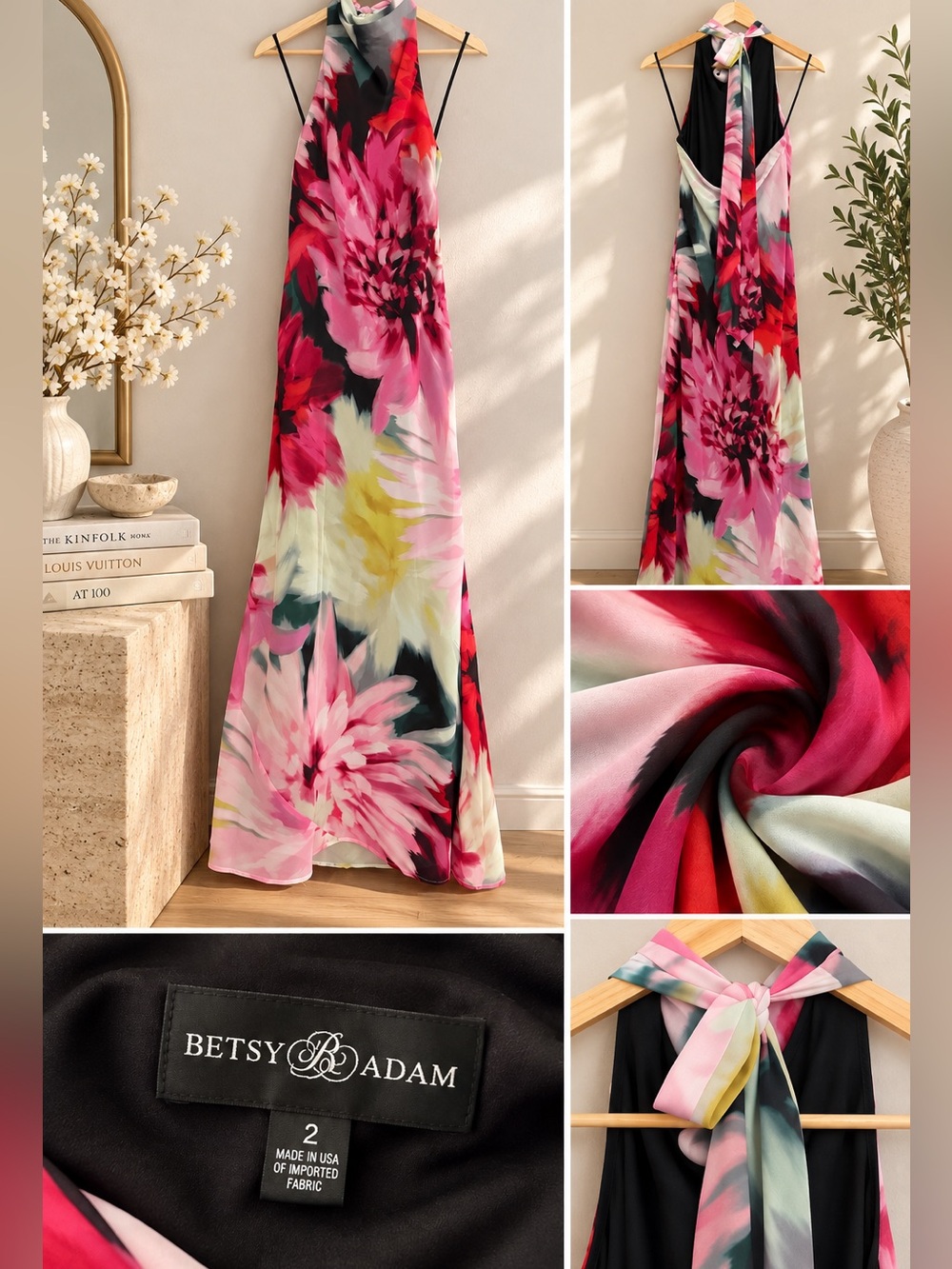 Betsy & Adam Multicolor Floral Maxi Skirt with Pink Blooms Size 2